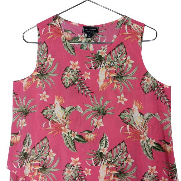 G By Giuliana Black Label Blouse Size Large Floral Cockatoos Print Pink Overlap - Picture 4 of 8